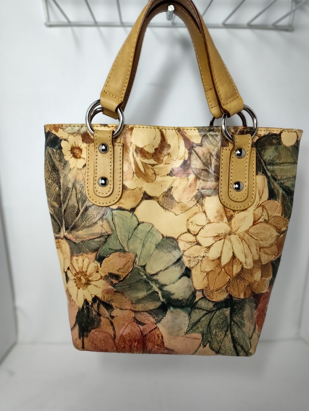 Maurizio Taiuti Genuine Leather Floral Tote Bag Made In Italy